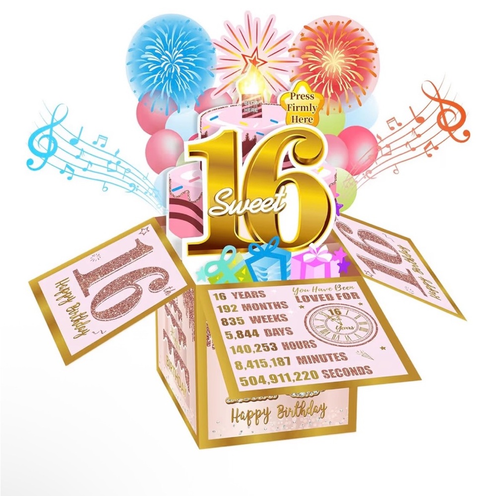 Sweet 16 Pop-Up Gift Box Centerpiece - Pink & Gold